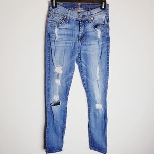 7 for all Mankind ankle skinny distressed jeans
